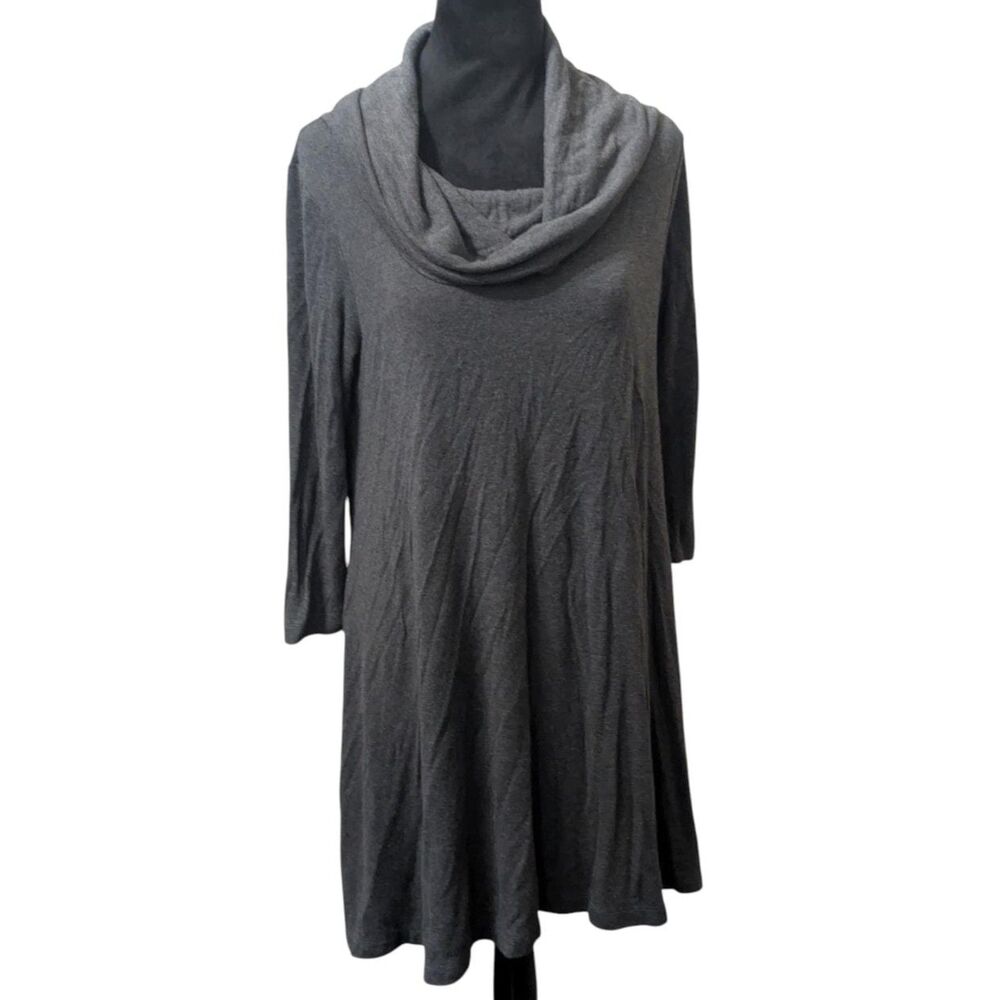 Artisan NY Charcoal Gray Cowl Neck Sweater Dress Minimalist Lagenlook Chic